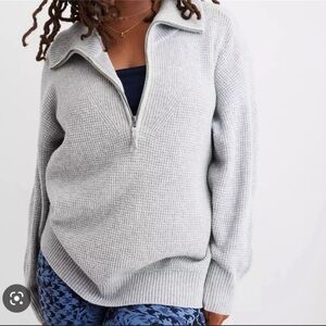 AERIE CozyUp Waffle Quarter Zip Sweater L Gray Oversized Athleisure